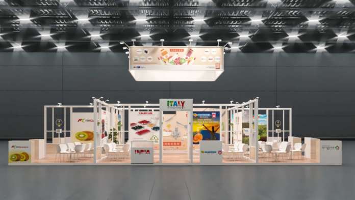 Il rendering dello stand della collettiva guidata da Cso Italy ad Asia Fruit Logistica